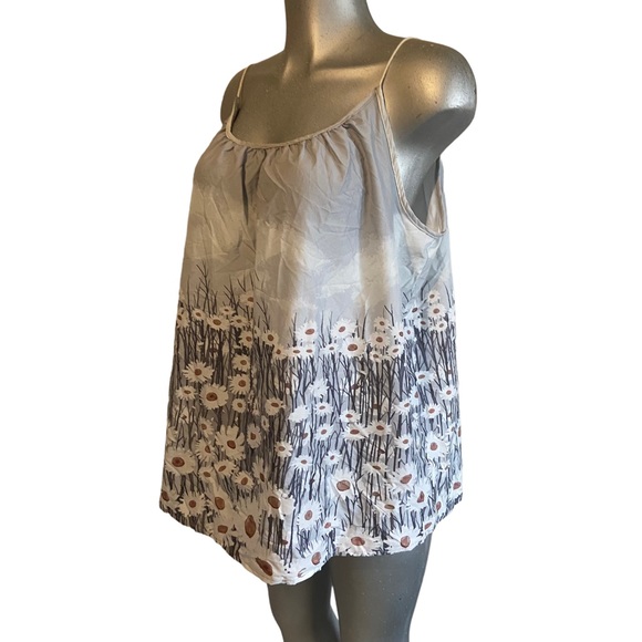 Floral Daisy Field Cami Tank Top Ethereal Lightweight Coastal Spring Garden Boho - Picture 7 of 8